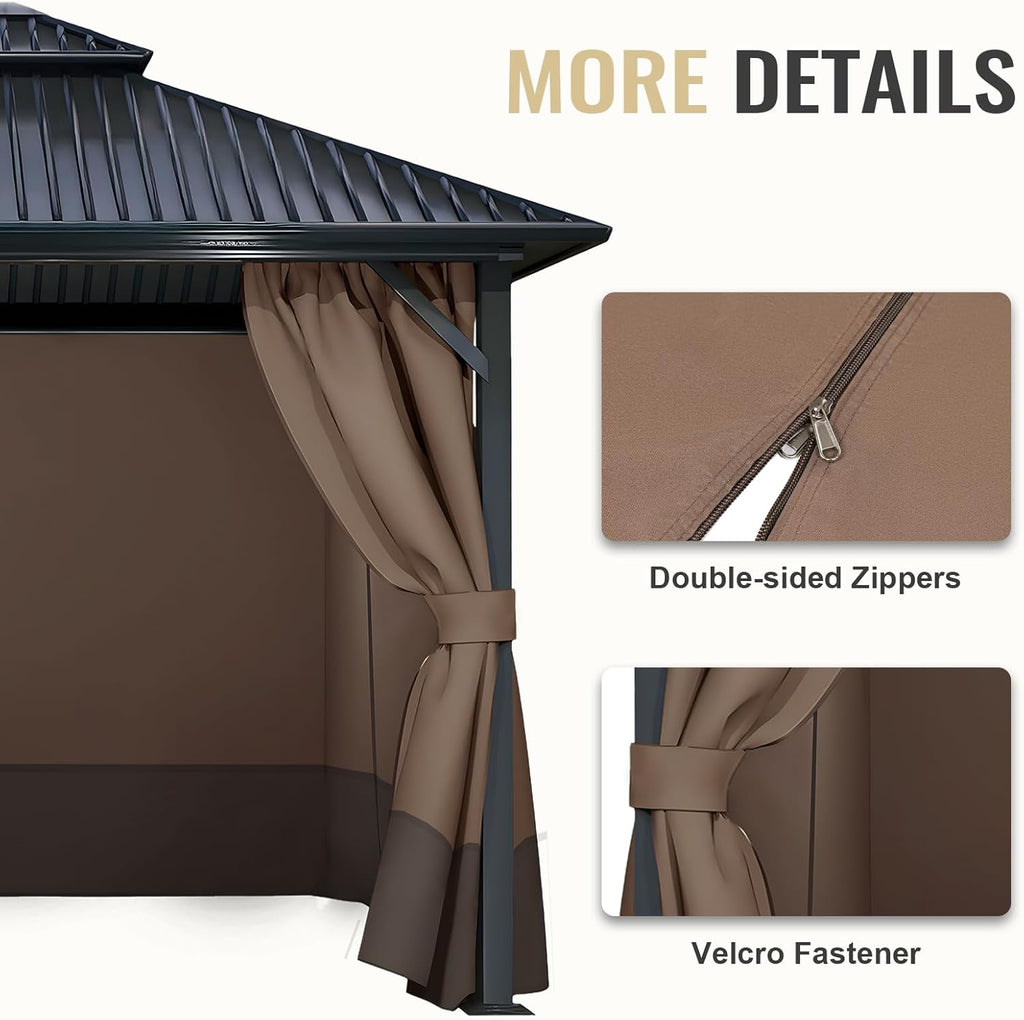 COWVIE 4-Panel 12' x 14' Gazebo Replacement Curtains, Patio Privacy Sidewalls with Double Zipper, Replacement for Outdoor Gazebo Canopy (Curtain Only)