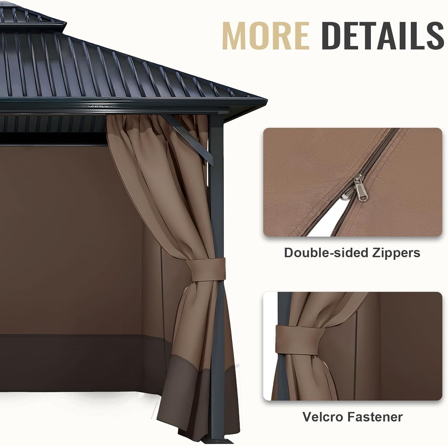 COWVIE 4-Panel 12' x 16' Gazebo Replacement Curtains, Patio Privacy Sidewalls with Double Zipper, Replacement for Outdoor Gazebo Canopy (Curtain Only)