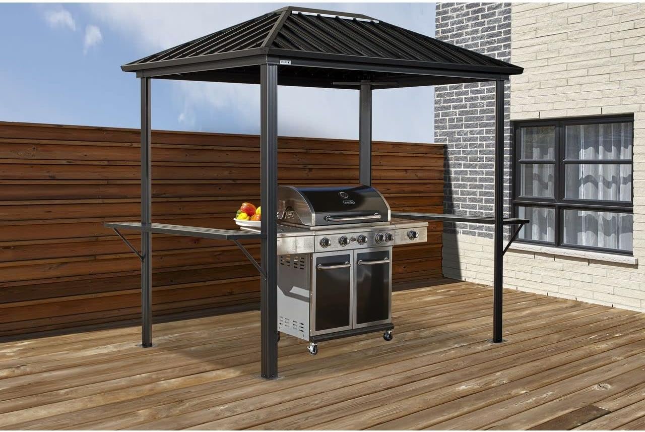 Sojag 6' x 8' Outdoor Dakota Hardtop Grill Gazebo Backyard Shade and Grilling Structure, Charcoal