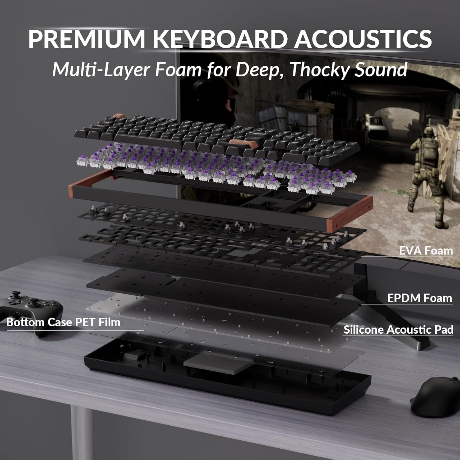Keychron K10 HE Hall Effect Keyboard, Gateron Double-Rail Magnetic Nebula Switch, Full-Size Tri-Mode Wireless Keyboard with Rapid Trigger, Adjustable Actuation, RGB, Aluminum + Wooden Frame