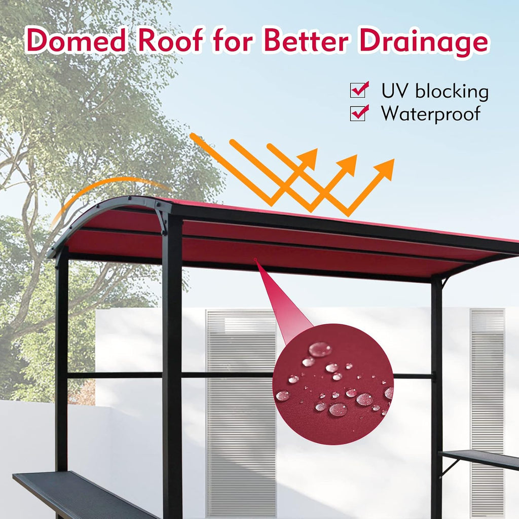 COBANA Grill Gazebo 8'by 4.6' Outdoor Patio BBQ Canopy with Single-Tier Soft Top and Metal Shelves, Red