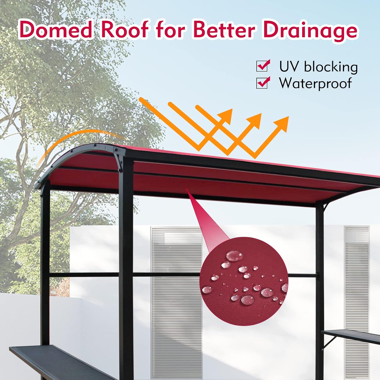 COBANA Grill Gazebo 8'by 4.6' Outdoor Patio BBQ Canopy with Single-Tier Soft Top and Metal Shelves, Red