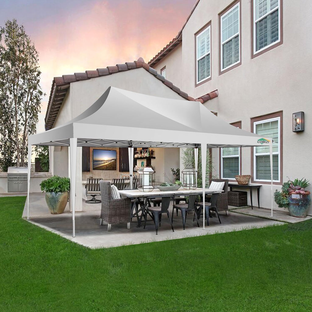 COBIZI 10x20 Pop Up Canopy Tent with Sidewalls,Party Tent Outdoor Gazebos, Waterproof & UV50+,3 Adjustable Heights,Higher Frame Design - Extra Tall for Parties Backyard,Weddings,Markets, White