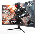 CRUA 32' Curved Gaming Monitor, 240Hz FHD 1920x1080 VA Panel, 1800R Display, AMD FreeSync, 120% sRGB, Low Blue Light, HDMI & DP, Wall Mountable PC Monitor for Gaming, Streaming & Work, Black