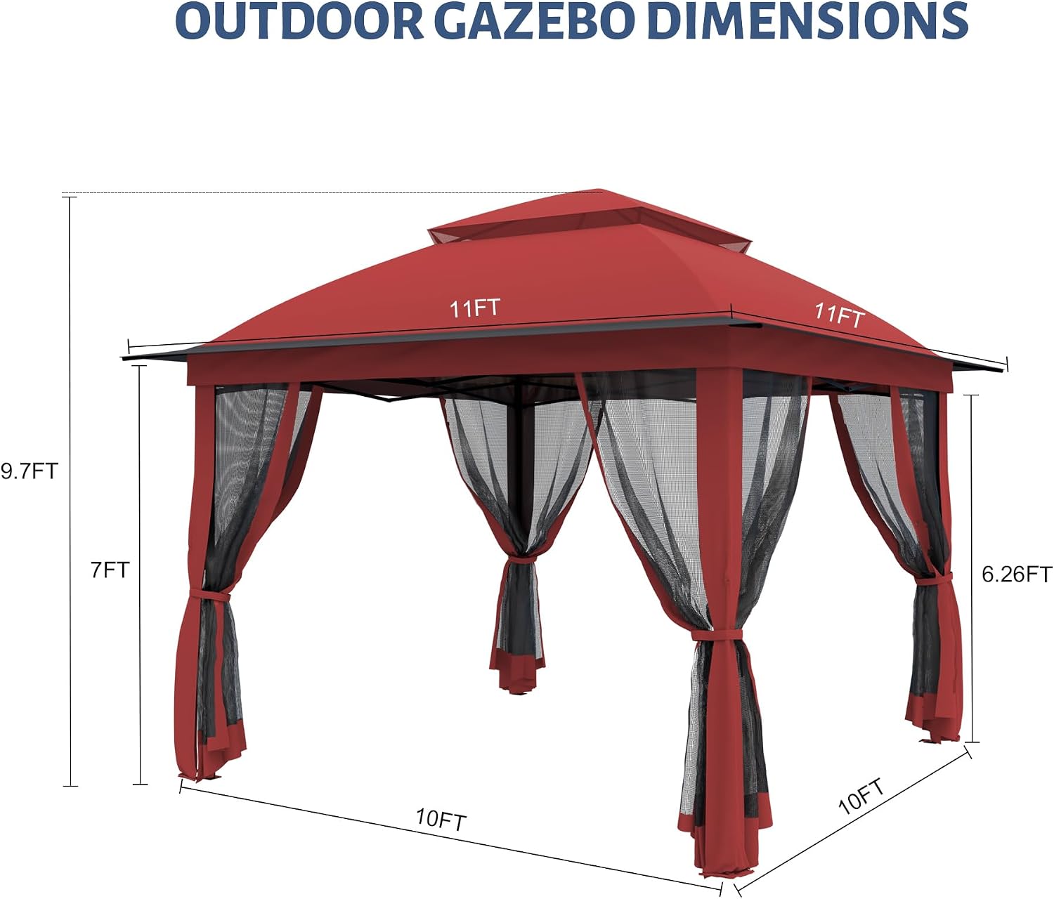 11'X11' Gazebo Pop Up with 4 Sidewalls Mosquito Netting, Heavy Duty Patio Gazebo Canopy Tent with Double Air Roofs for Backyards, Patios, Decks, Gardens, Parks