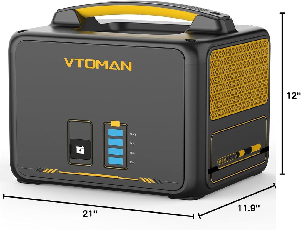 VTOMAN Jump600X 600W Portable Power Station with 640Wh Extra Battery, 939Wh Solar Generator LiFePO4 Battery, Peak 1200W AC Outlet, PD 60W USB-C, 3x12V/10A DC for Outdoor Camping, Off-grid, Home Backup