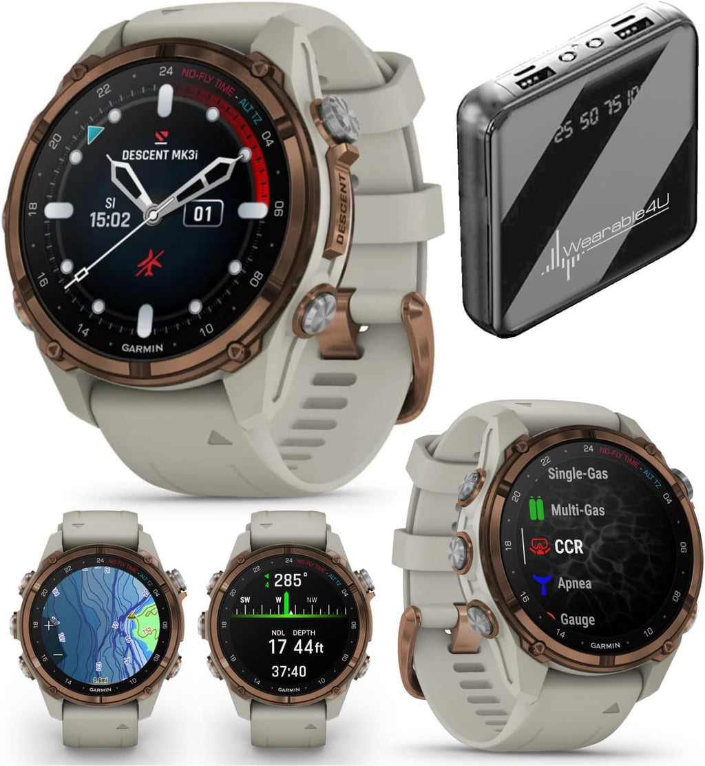 Garmin Descent Mk3 & Mk3I 51 MM & 43 mm, Titanium Dive Computer - Extra-Long Strap | Up to 25 Days Battery Life, AMOLED Display, Multi-Band GPS Smartwatch & Gift Bundle (010-02753-13)