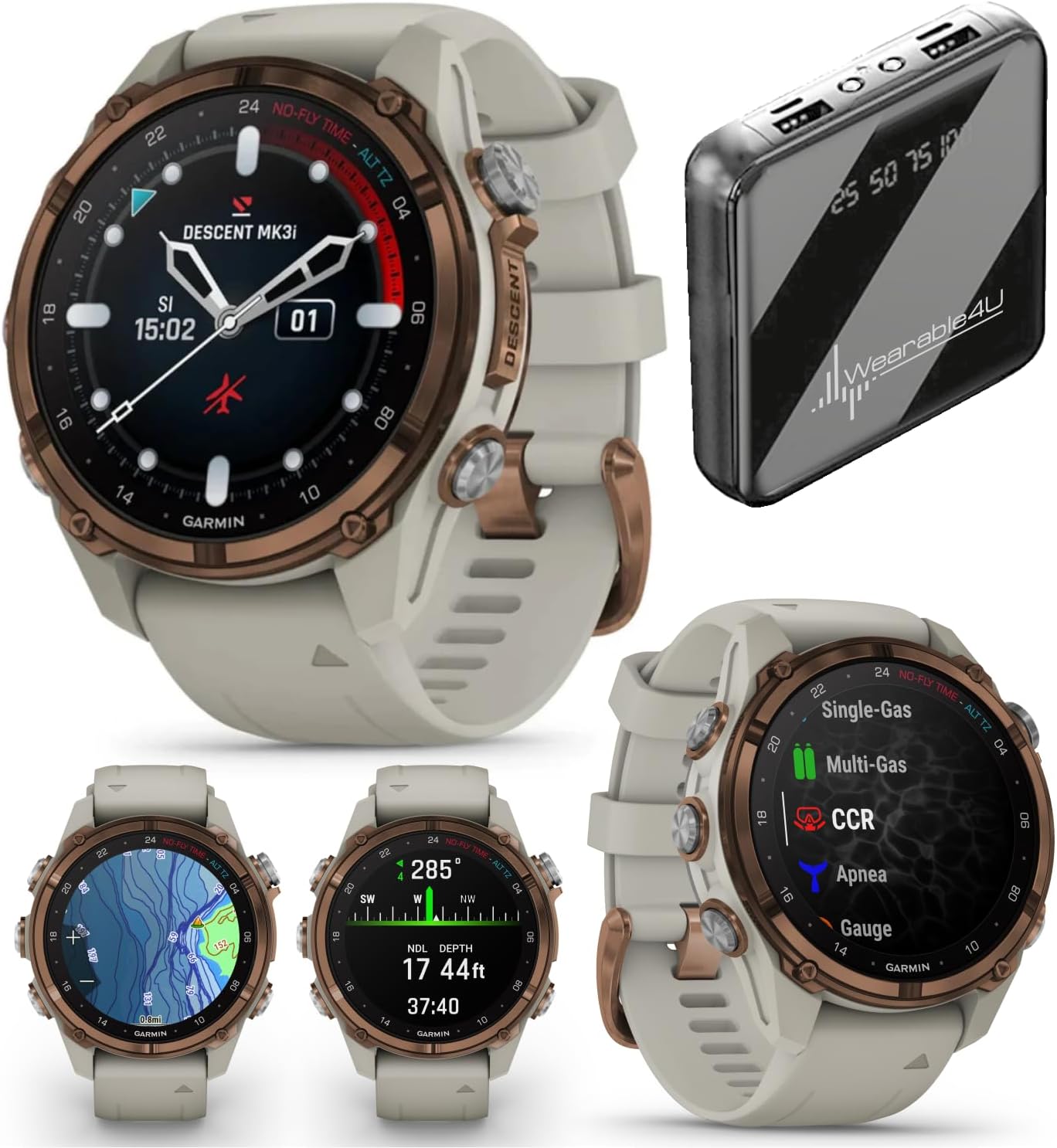 Garmin Descent Mk3 & Mk3I 51 MM & 43 mm, Titanium Dive Computer - Extra-Long Strap | Up to 25 Days Battery Life, AMOLED Display, Multi-Band GPS Smartwatch & Gift Bundle (010-02753-13)