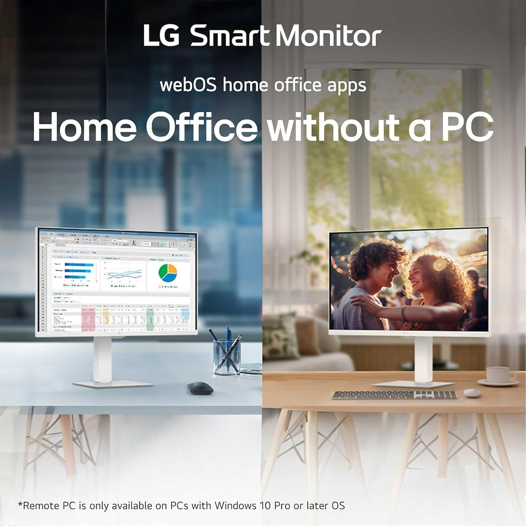 LG 27' UHD Smart Moniton, 4K (3840 x 2160) IPS Display, WebOS, HDR10, Built-in Speakers, Remote Control, Screen Share, Bluetooth, HDMI, USB Type-A|C, Height & Tilt Adjustable Stand