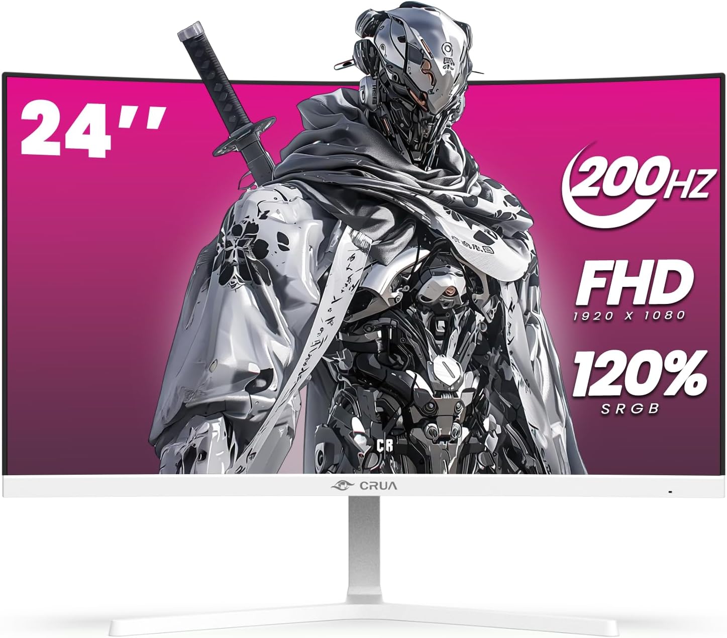 CRUA 24' Curved Gaming Monitor, 165Hz/200Hz Computer Monitor, FHD 1920x1080, 120% sRGB, AMD FreeSync, Blue Light Filter, for Gaming & Office, Wall Mountable- White