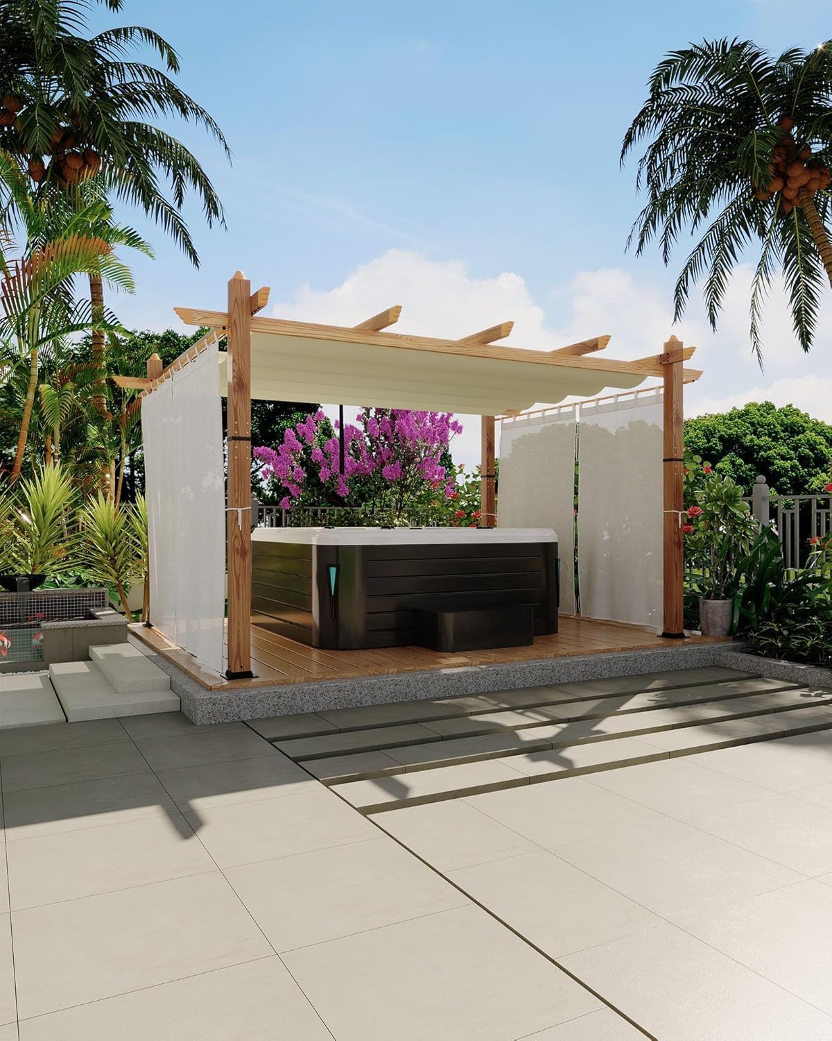 IDEALHOUSE 10 x 13 FT Patio Pergola, Aluminum Patio Gazebo with Retractable Sun Shade &Side Mesh, Metal Pergola Shelter for Backyard Deck Garden, Wood-Grain