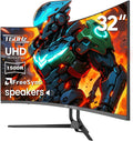 CRUA 32' Curved Gaming Monitor, 4k UHD(3840 * 2160P) VA Screen, 1500R, 144Hz/160Hz Computer Moniter, Supports AMD Freesync, 120% sRGB, Built-in Speakers, Wall Mountable Installs(HDMI 2.1/DP 1.4)-Black