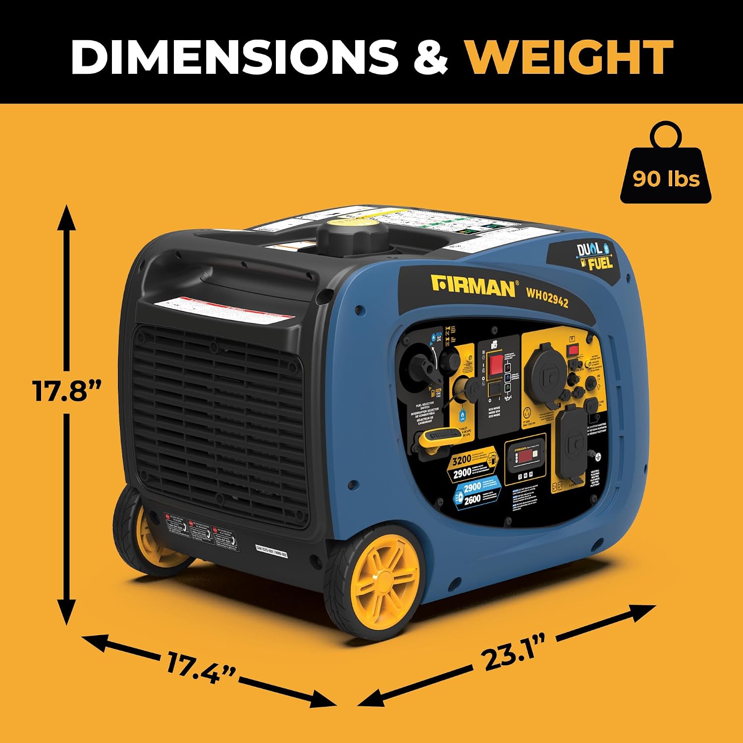 FIRMAN WH02942 Dual Fuel Inverter Portable Generator, 3200W Electric Start, Quiet 58 dB Operation, RV Ready TT-30R Outlet, Clean Inverter Power, Gas or Propane for Camping, Home Backup, Outdoor Use
