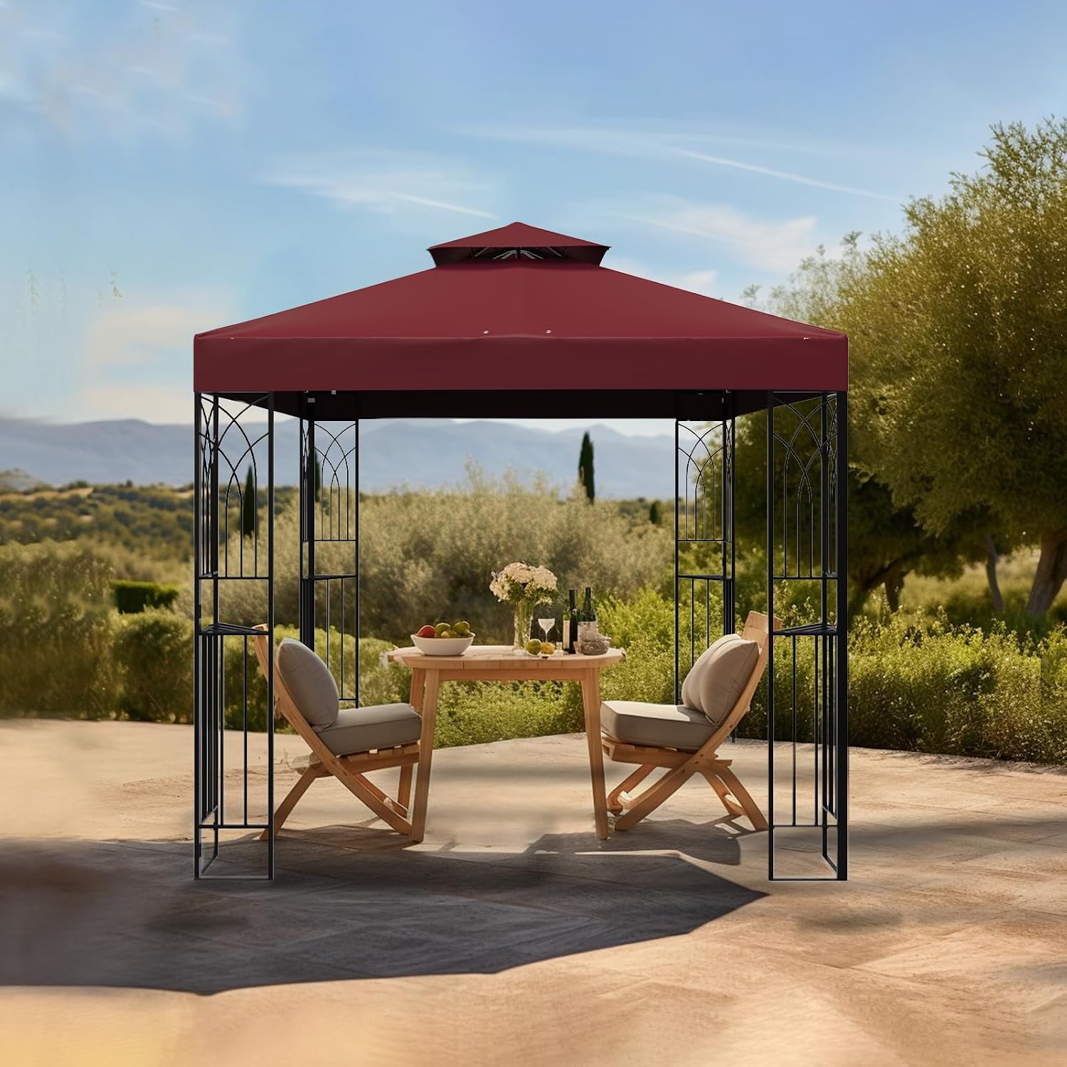 8x8 Outdoor Gazebo for Backyard, Patio Gazebo Tent with Corner Shelves, Red