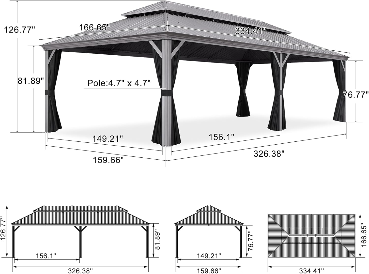 PURPLE LEAF 14' x 28' Permanent Hardtop Gazebo with Galvanized Steel Double Roof and Aluminum Frames Outdoor Large Pavilion Gazebo for Patio Deck Garden, Netting and Curtains Included, Light Grey