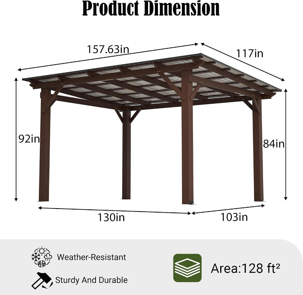 10' x 13' Hardtop Gazebo, Outdoor Pergola with Metal Roof, Grill Gazebo with Wooden Frame & Galvanized Steel Lean to Canopy, Pavilion for Patio, BBQ,Backyard, Garden, fir Wood