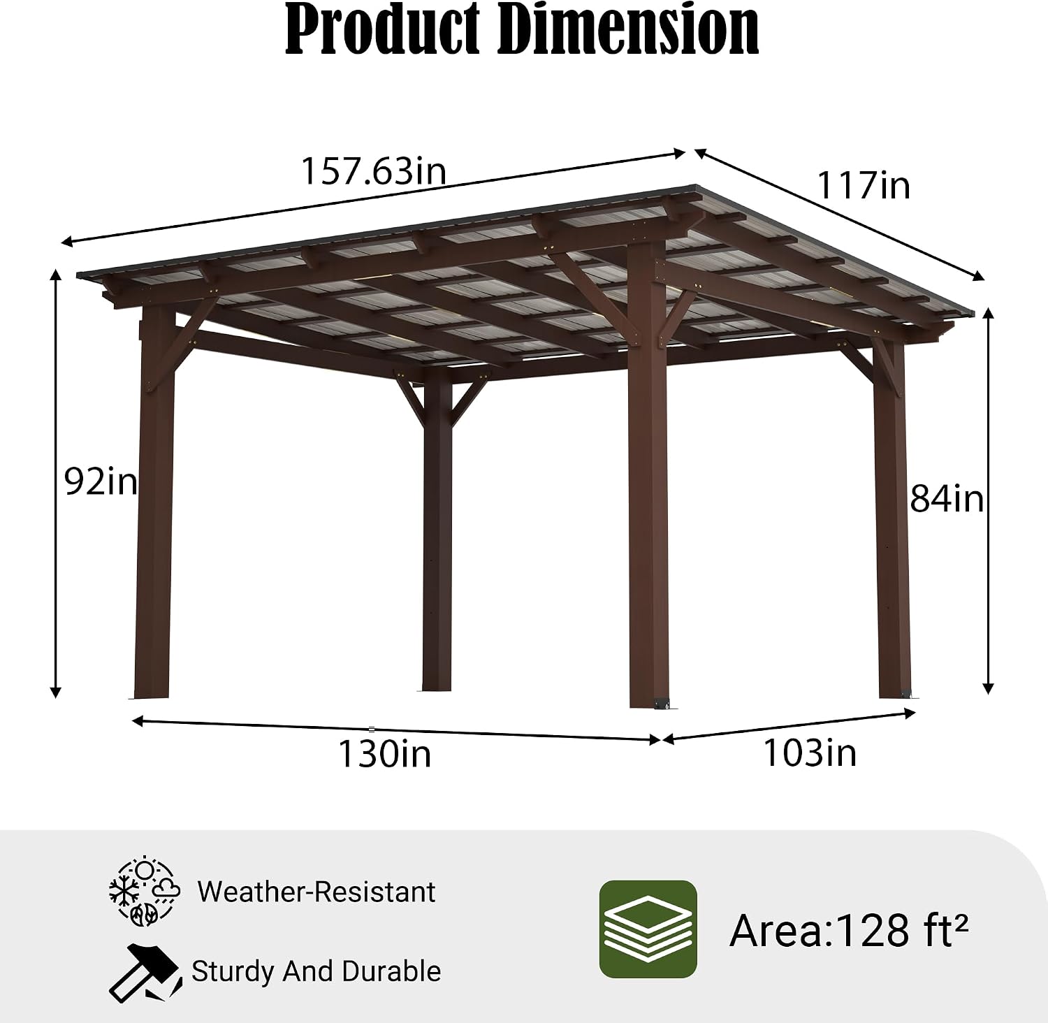 10' x 13' Hardtop Gazebo, Outdoor Pergola with Metal Roof, Grill Gazebo with Wooden Frame & Galvanized Steel Lean to Canopy, Pavilion for Patio, BBQ,Backyard, Garden, fir Wood