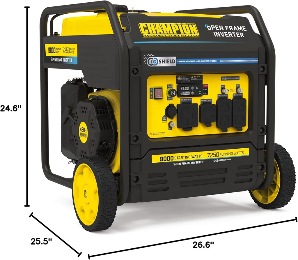 Champion Power Equipment 9000-Watt Electric Start Home Backup Portable Open Frame Inverter Generator with Quiet Technology and CO Shield