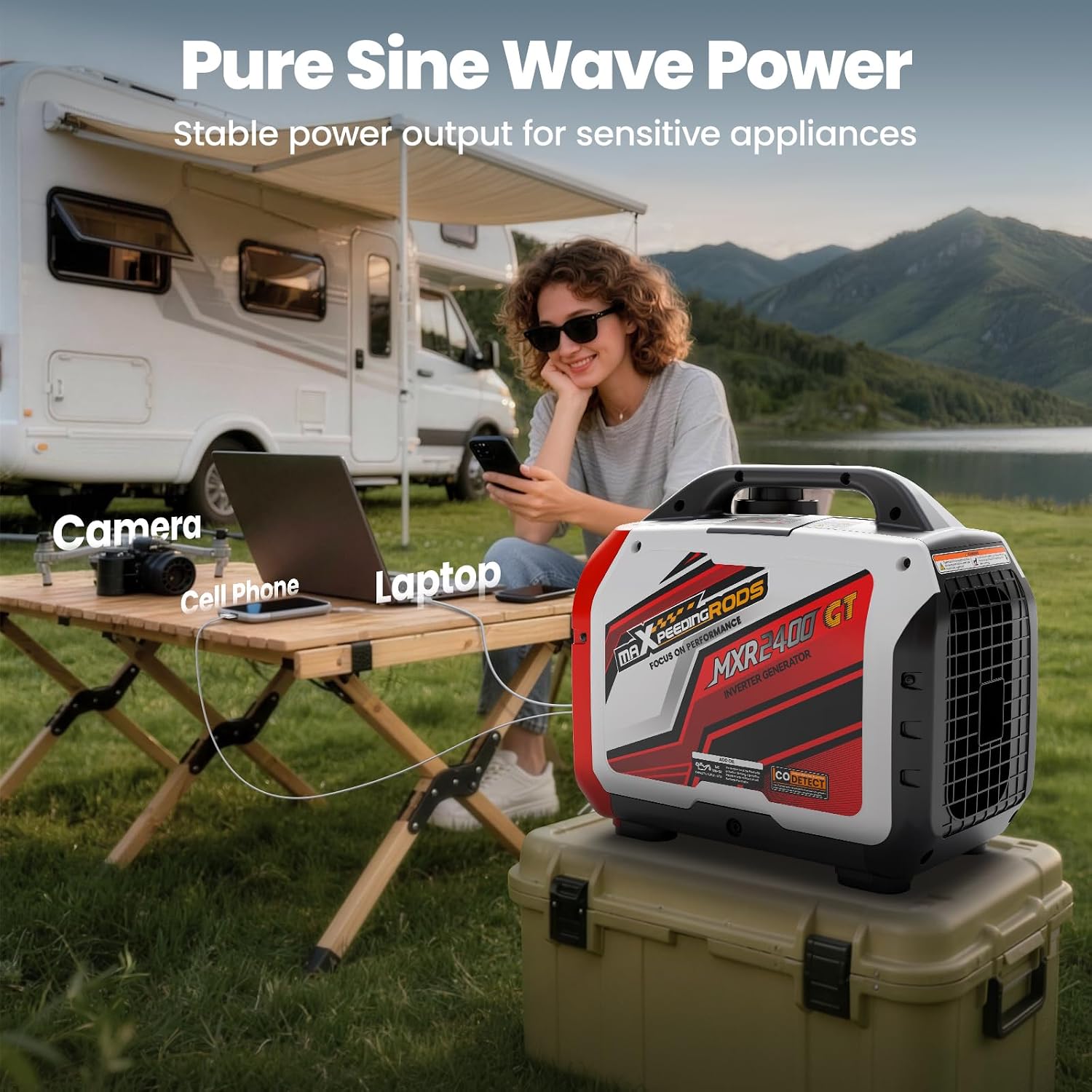 maXpeedingrods 2400 Watt Portable Inverter Generator Gas Powered, Bluetooth® App Remote Data Monitor,Only 33lbs, Compact and Lightweight for Outdoor Camping, Home Use