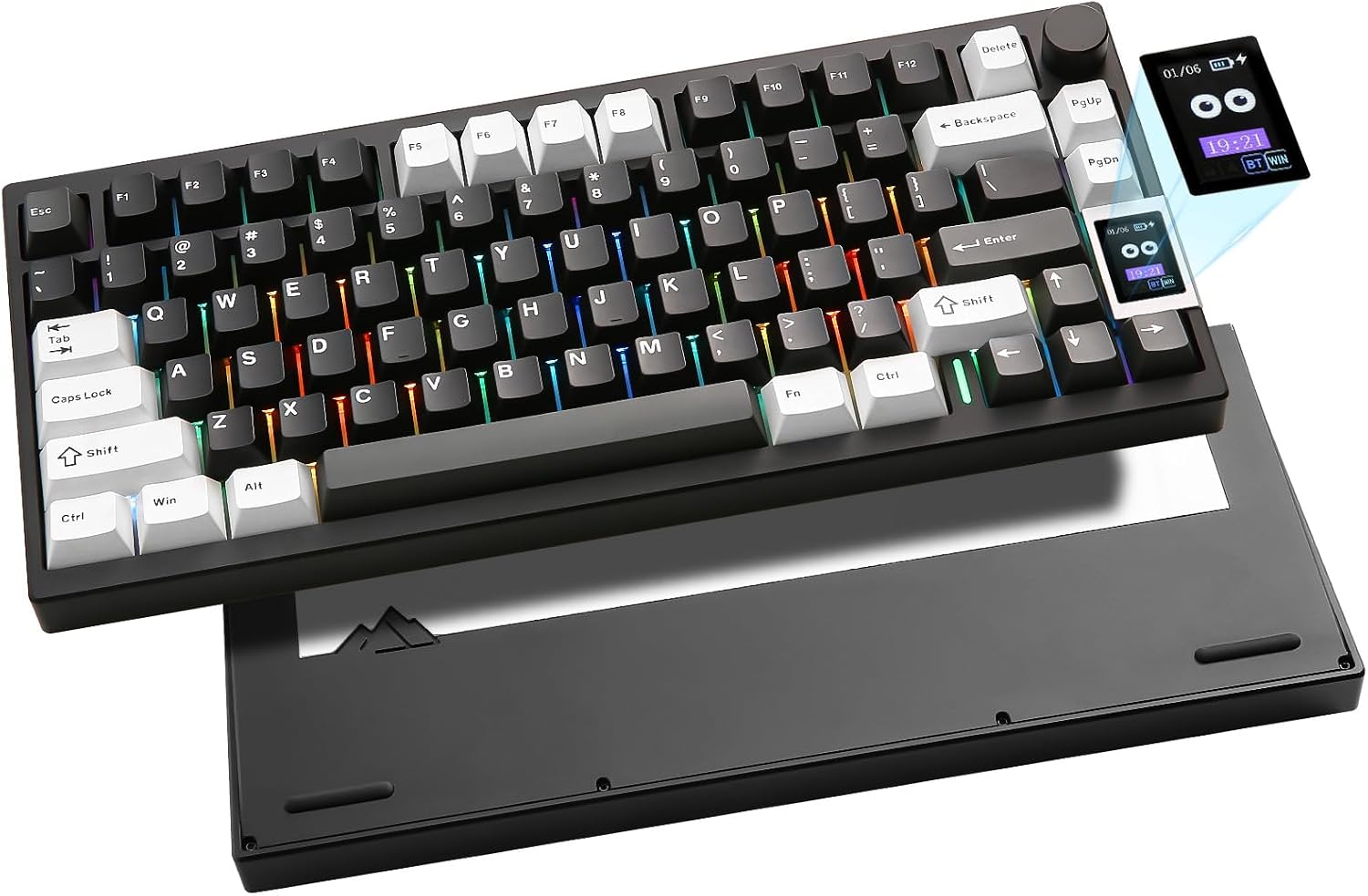 YUNZII AL80 Wireless Mechanical Keyboard,Full Aluminum CNC, Smart LCD Display,Hot Swappable Gasket Mount 75% Layout with Knob,BT/2.4G/USB-C,QMK/VIA Support for Win/Mac (Black, Cocoa Cream V2 Switch)