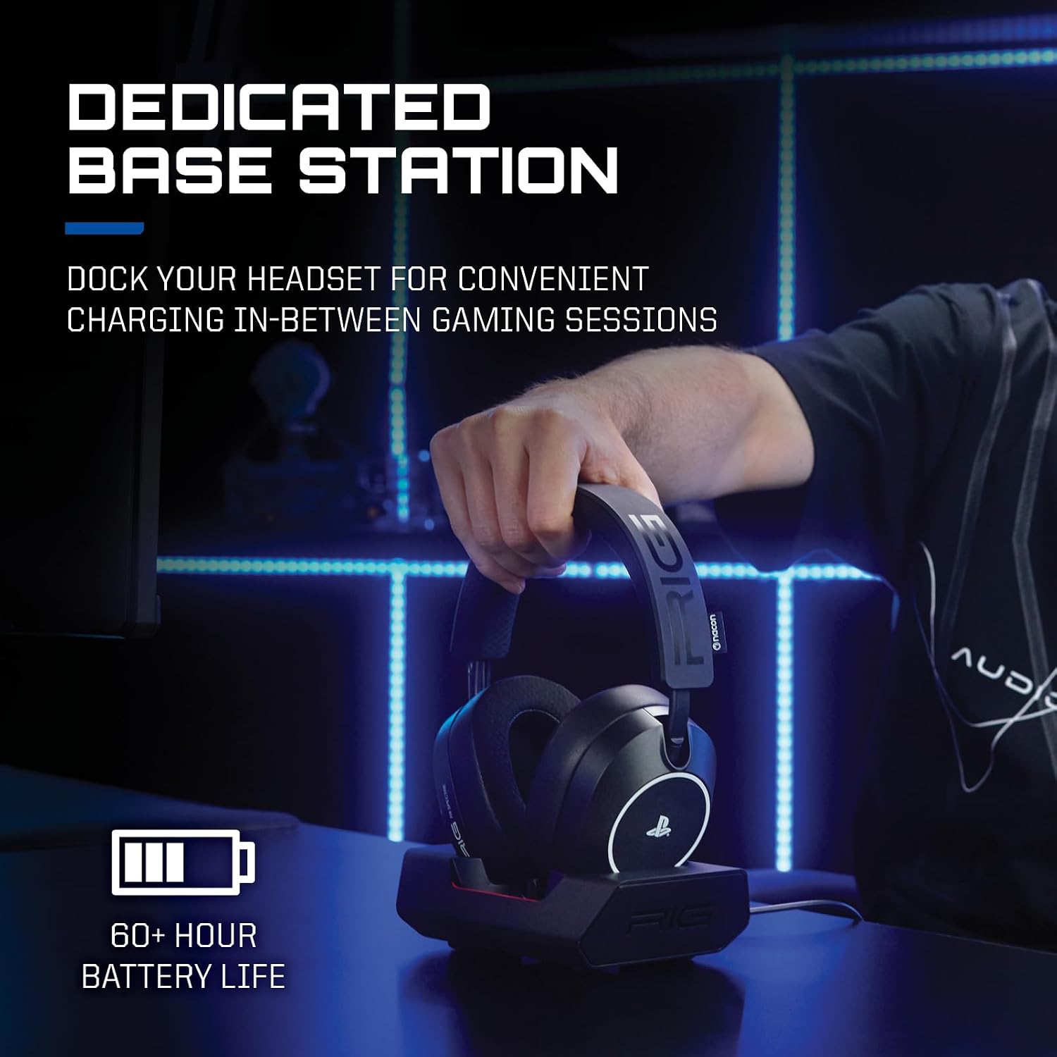 RIG R8 SPECTRE PRO HS Wireless Gaming Headset for PlayStation, PS5, PS4, PC, Mobile; Graphene Drivers, 3D Audio, Noise-Canceling Mic, Dual Wireless 2.4GHz / Bluetooth, 60-Hr Battery, RGB Charging Base