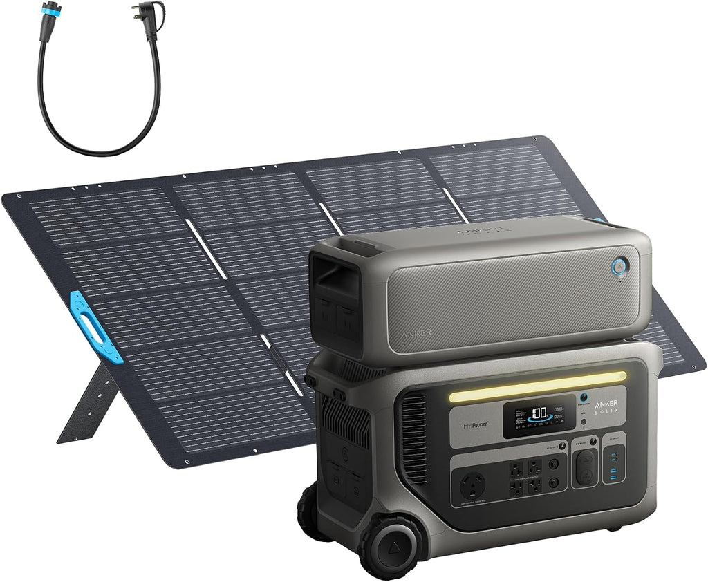 Anker SOLIX F3000 Portable Power Station and Expansion Battery with 400W Solar Panel，3,072Wh, 6,000W Recharging, Solar Generators for Home Use, For Power Outages, Camping, RVs, Emergencies