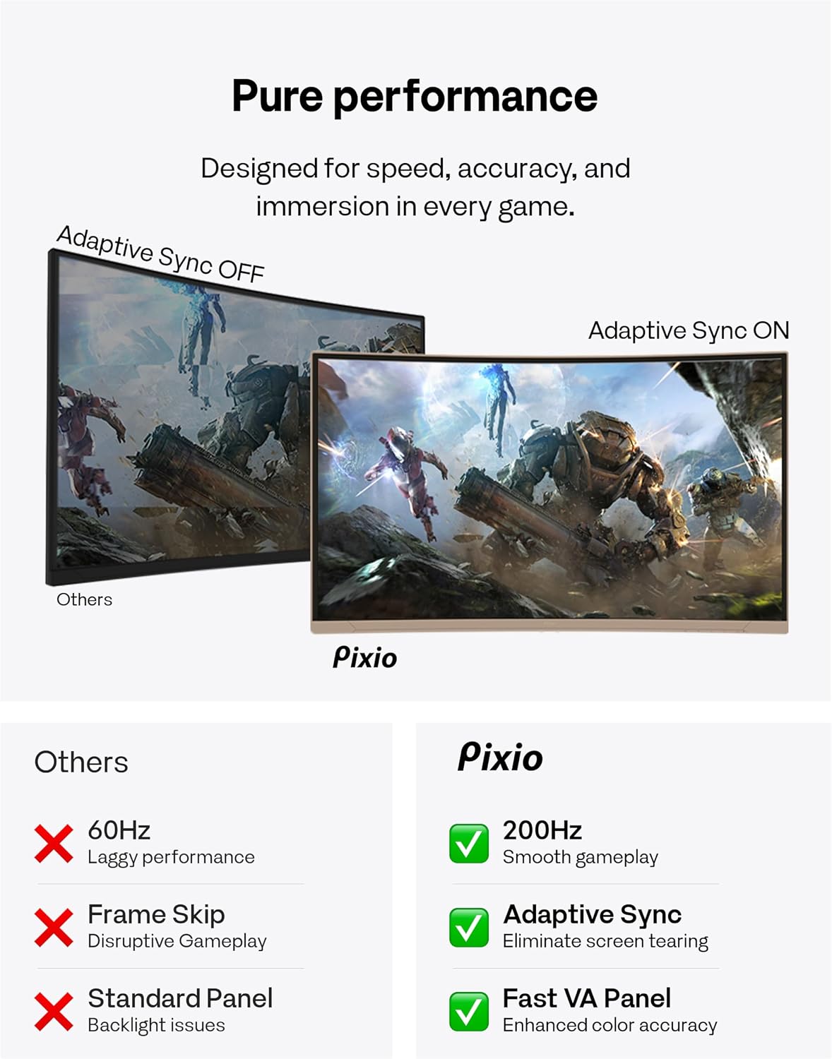 Pixio PXC248 Wave Beige 24 inch 200Hz Refresh Rate FHD 1080p Resolution 1500R Curve Fast VA Panel 1ms GTG Response Time Adaptive Sync HDR Curved Gaming Monitor
