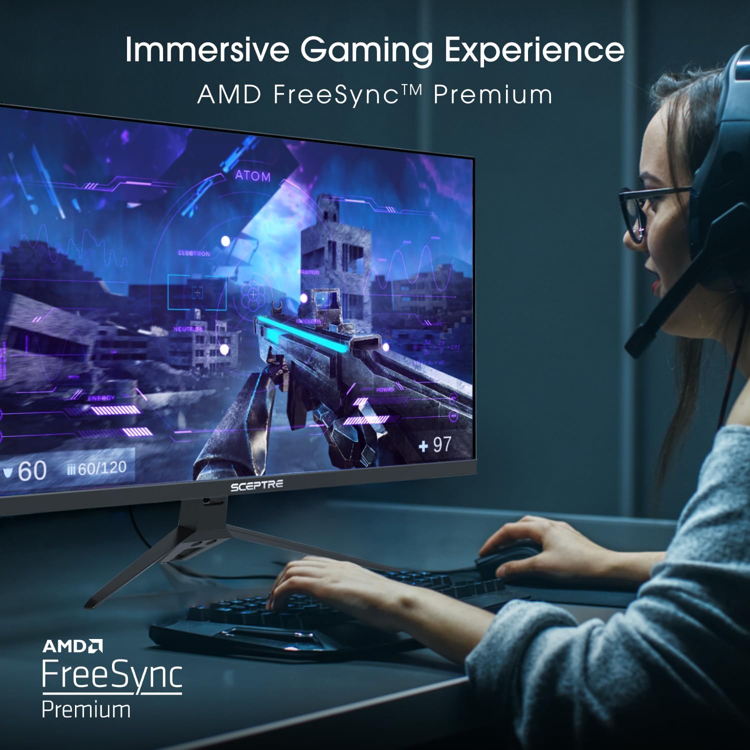 Sceptre 27-inch FHD 1080p IPS Gaming LED Monitor up to 165Hz 144Hz 1ms DisplayPort HDMI, FreeSync FPS RTS Build-in Speakers Gunmetal Black 2022 (E275B-FPT165)