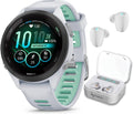 Garmin Forerunner 265S Music GPS Running 42 mm Smartwatch, Whitestone with AMOLED 1.1in Touchscreen Display White Earbuds Bundle, White +Wht EarBuds