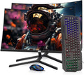 MTG Dual 24' Curved Monitor Full HD 1080P Frameless Screen, HDMI DP USB Audio, Low Motion Blur, VESA Mount, RGB Keyboard Mouse Combo, Computer Monitor for Gaming, Home and Office