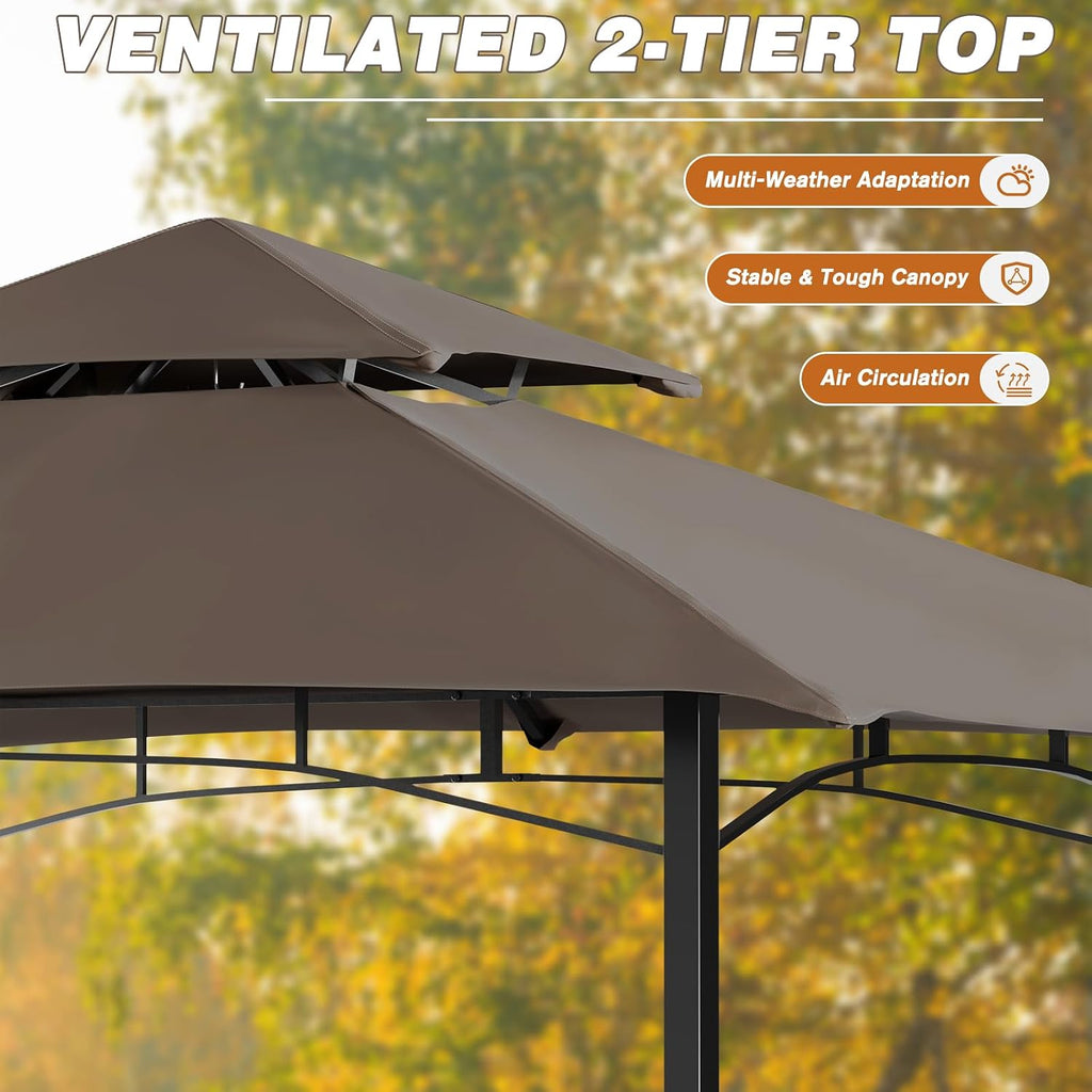 Crownland Outdoor Grill Gazebo Double Soft Top BBQ Canopy for Outdoor Barbeque Grill Tent for Patio, Garden, and Backyard(Dark Brown)