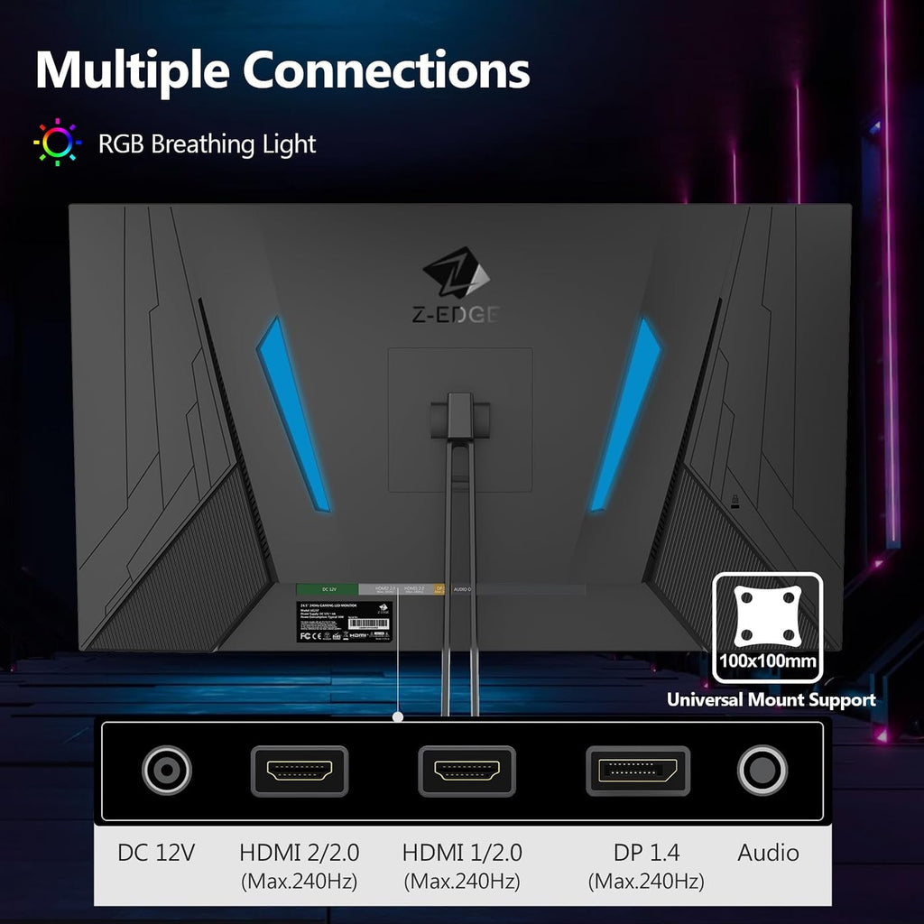 24.5' Gaming Monitor 240Hz, Z-Edge UG25F FHD 1920x1080 Computer Monitor, 1ms Frameless LED, Contrast Ratio 5000:1