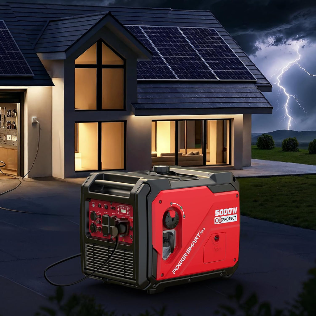 PowerSmart 5000W Portable Inverter Generator, Gas Powered Quiet with Electric Start & CO Alarm, 223cc Engine Eco-Mode Small Generator for Home Backup, Camping and RV Ready