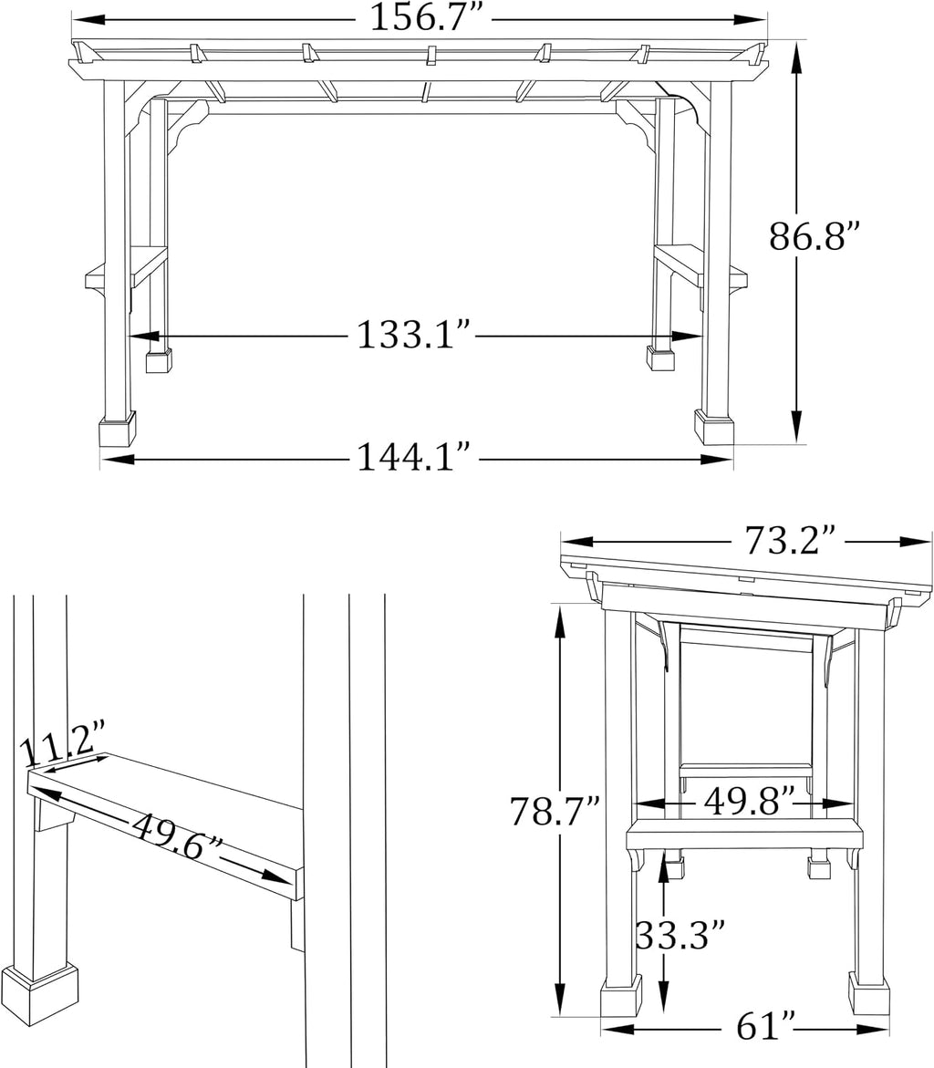 MUPATER 6 x 13 FT Wooden Grill Gazebo with Sloping Metal roof, Heavy Duty Hard Top Grill Gazebo Suitable for 2 Full-Size Grills, BBQ Canopy for Outdoor Patio, Lawn, Garden