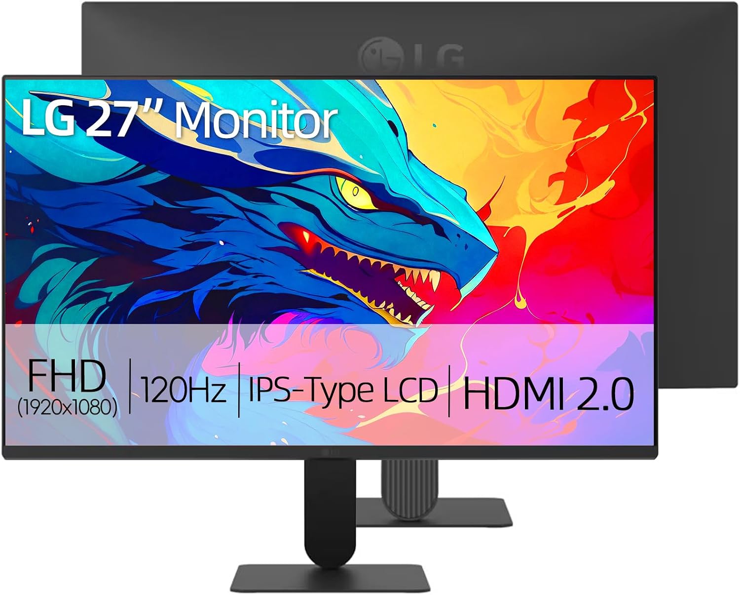 LG 27' Full HD (1920 x 1080) IPS Monitor, 120Hz, 1ms MBR, HDR10, sRGB 99%, AMD FreeSync, Black Stabilizer, Tilt Adjustable Stand