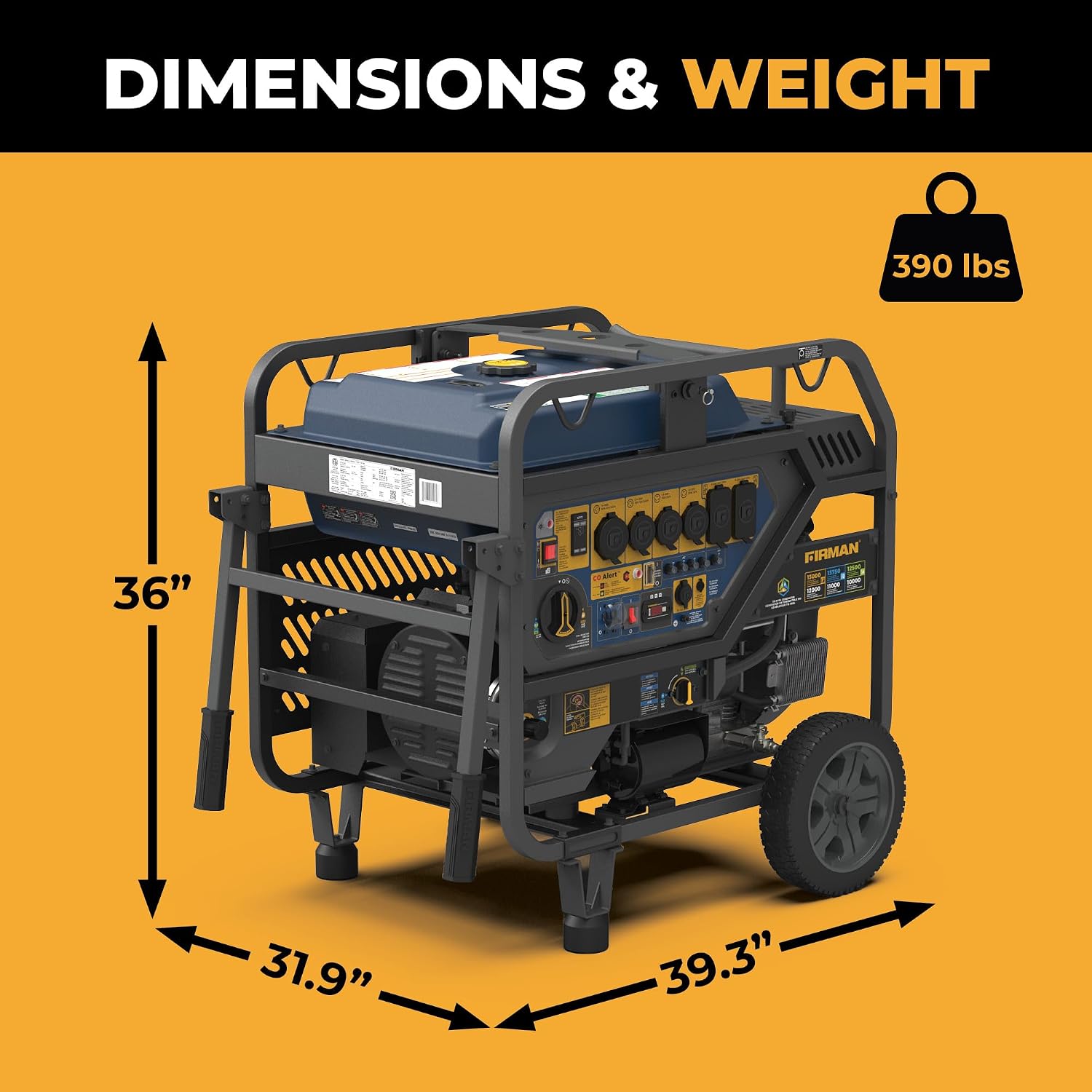 FIRMAN T12071 Tri Fuel Portable Generator, 15000W Electric Start, 12000W Running, 120-240V, CO Alert, Gas Propane Natural Gas, Wheel Kit for Home, Backup, Camping, RV, Jobsite, Emergency & Outdoor