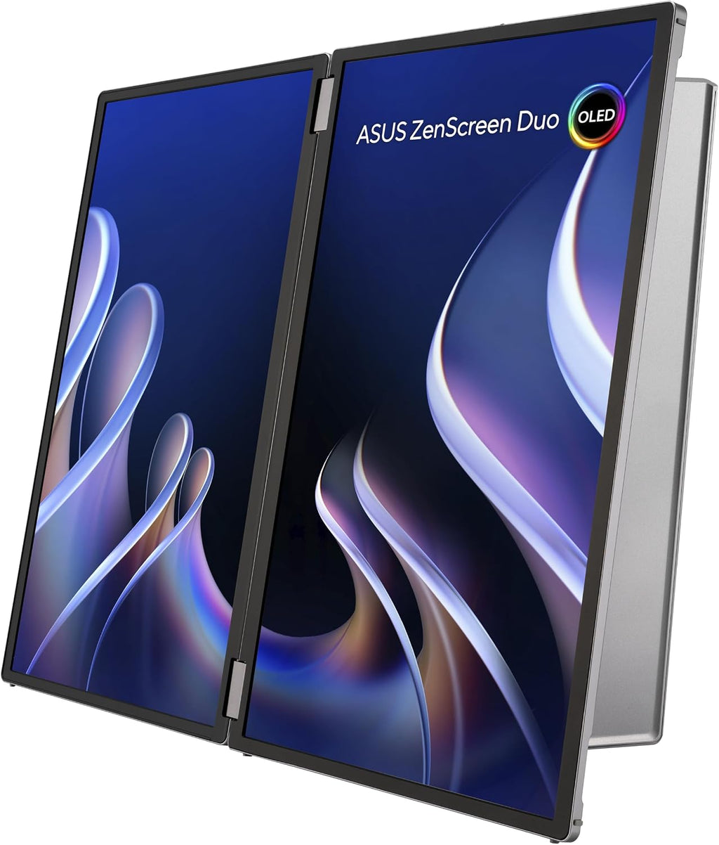 ASUS ZenScreen Duo OLED 360° Foldable Portable Monitor (MQ149CD) - Dual 14-inch, 16:10, 1920x1200, DisplayHDR400 True Black, 100% DCI-P3, Delta<2, Dual USB-C, Mini-HDMI, Kickstand, 3 yr Warranty