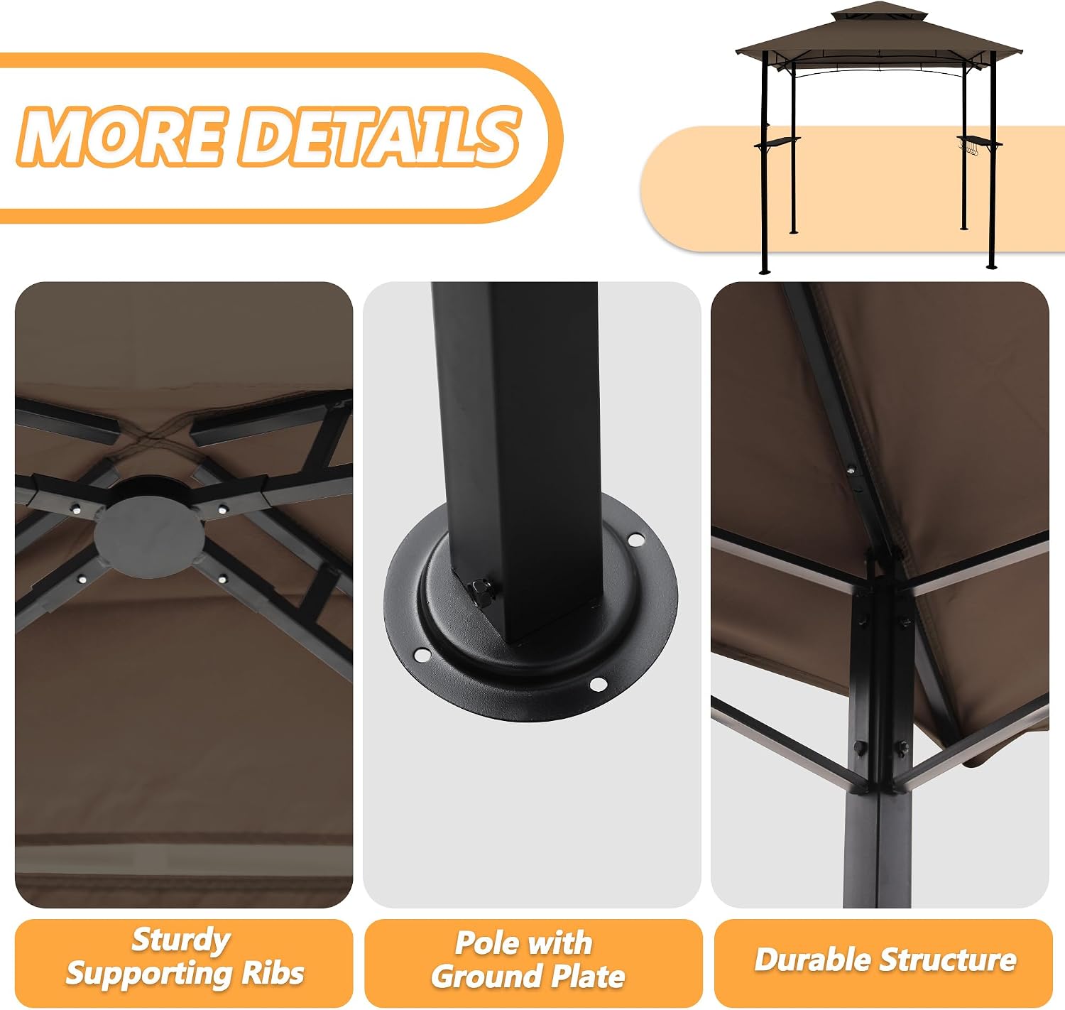 8'x 5' Grill Gazebo Canopy, Outdoor BBQ Gazebo with Led Light, Barbeque Gazebos Shelter for Patio (Brown)