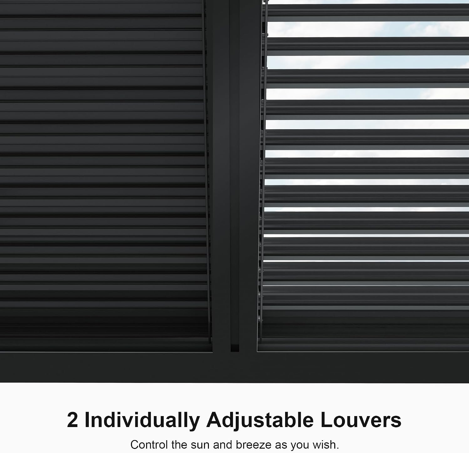 PURPLE LEAF Louvered Pergola 94AS 10' x 14' Outdoor Aluminum Pergola with Fixed Shutter Wall Adjustable Roof for Deck Backyard Grey Hardtop Gazebo, 1 Long Side