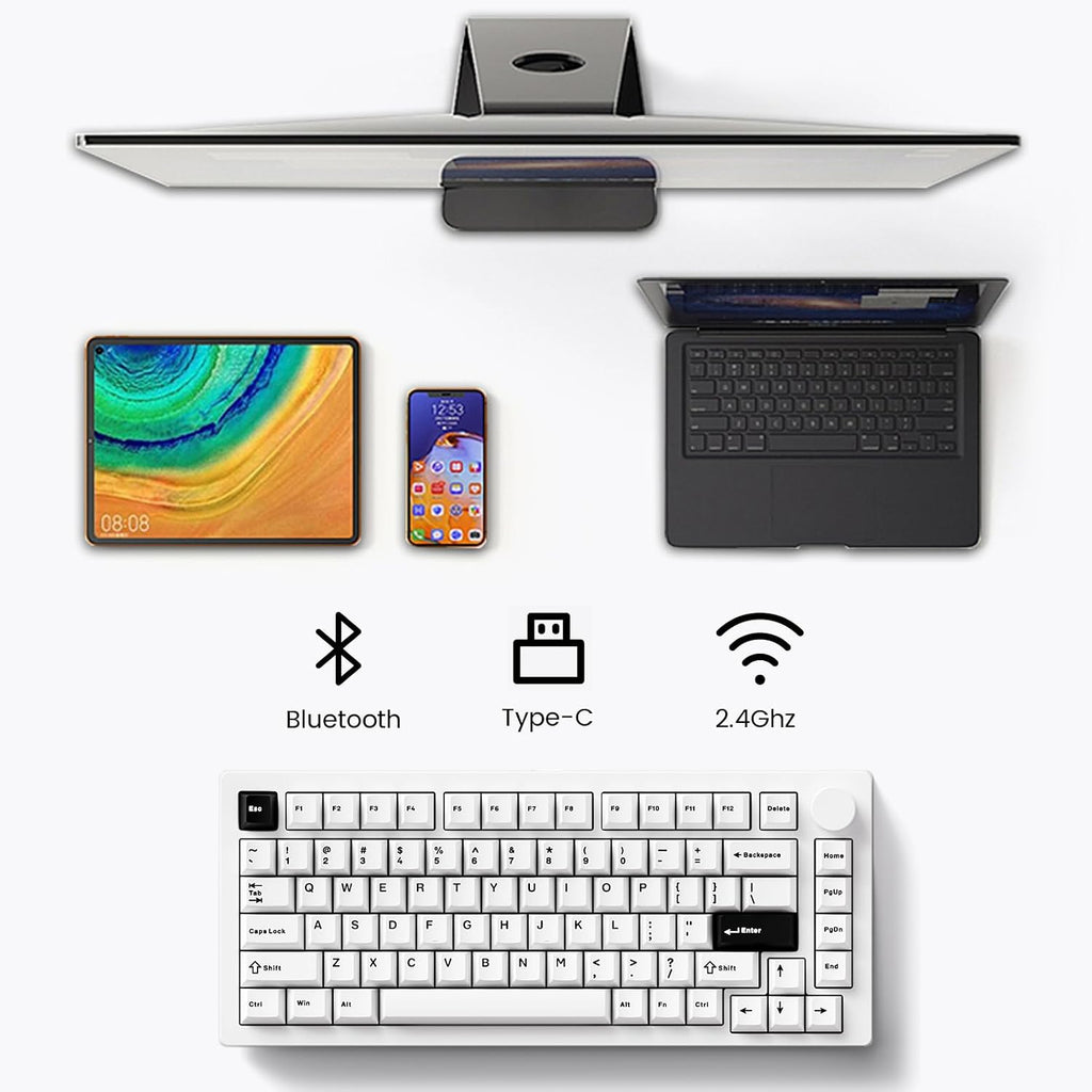 MONSGEEK M1 V5 Aluminum Mechanical Keyboard 75% Quick Release Gaming Keyboard Black on White with Knob 8000 mAh RGB Hot-swappable Pre-lubed Mirror Switch