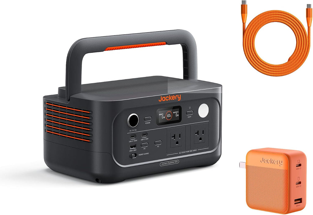 Jackery Explorer 500 v2 Portable Power Station and 102W Fast Charger, 512Wh LiFePO4 Battery, 500W AC/1000W Peak, Solar Generator for Camping, Outdoors, and Power Outages