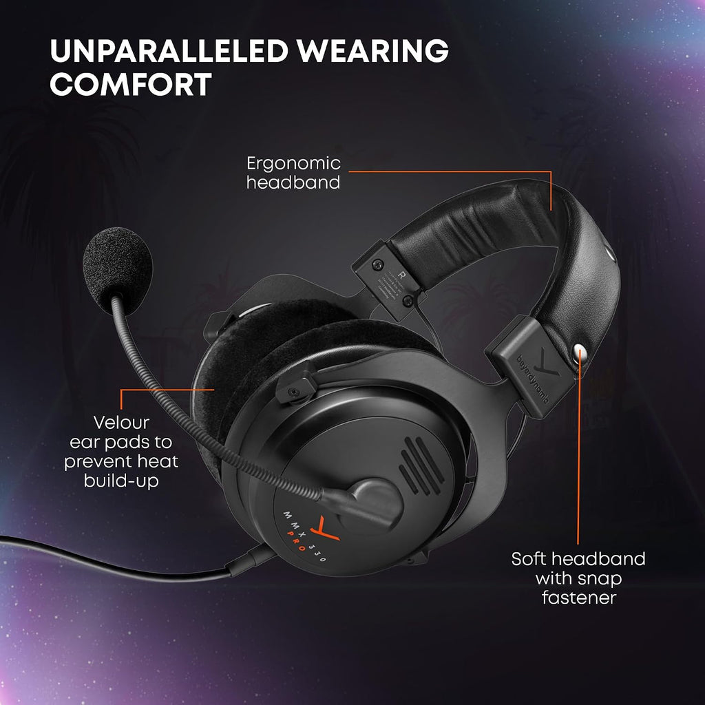 beyerdynamic MMX 330 Pro Open-Back Gaming Headset with Stellar.45 Driver and Condenser Microphone, Wired Gaming Headphone Suitable for PC, Gaming Console, PS, Switch. Handmade in Germany, Black
