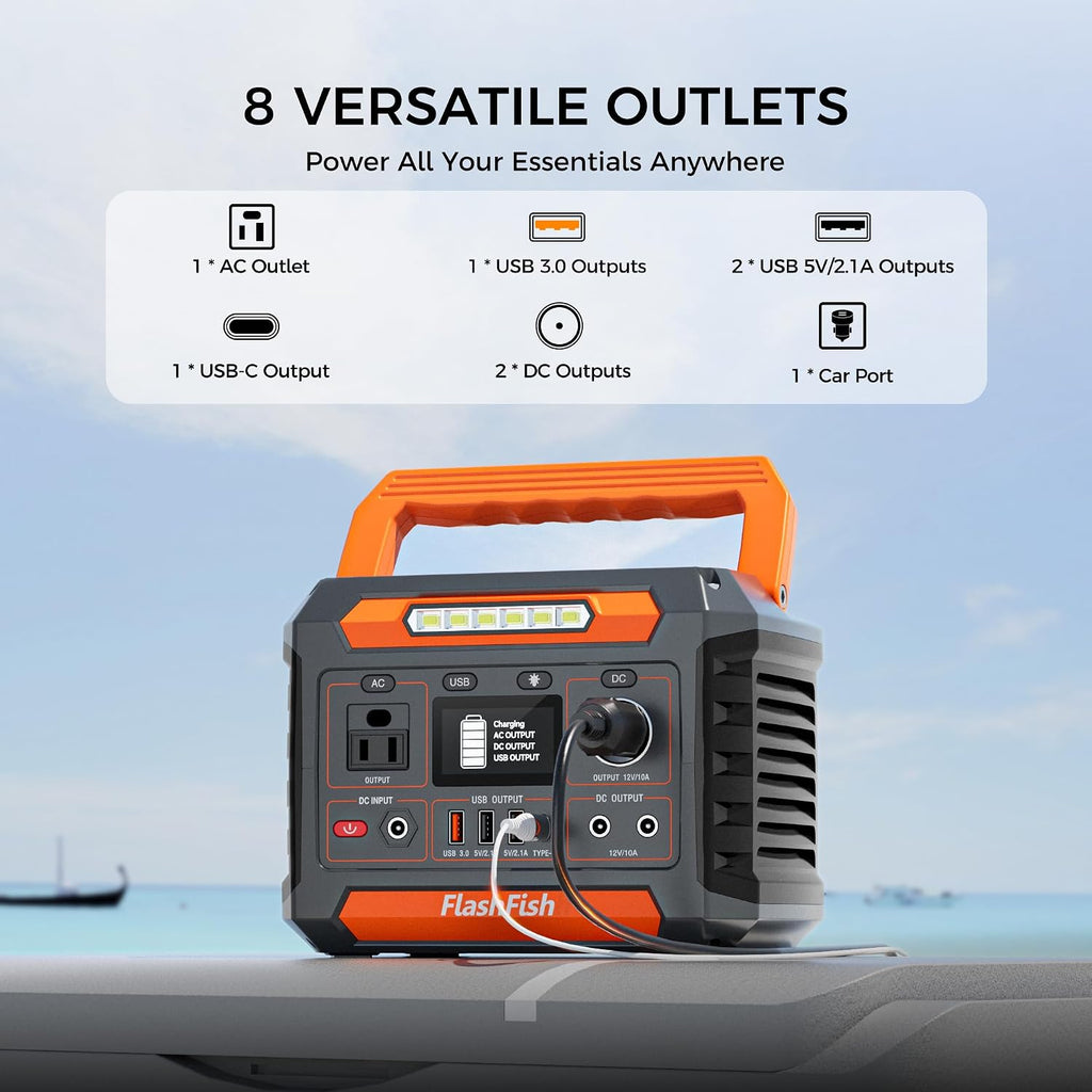 FF Flashfish 144.3Wh with Solar Panel 100W, Solar Generator 200W with AC/DC/USB/Type C/LED Lights, Backup Battery for Camping, Travel and Emergencies