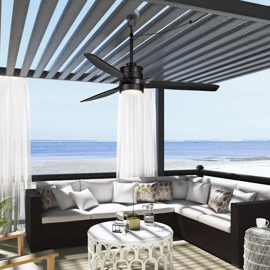 EKIZNSN 42' Wet Rated Gazebo Ceiling Fans Outdoor Hanging for Patios Waterproof, Pergola Ceiling Fan with Light, Hook Installation, Black
