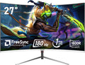 Gawfolk 27 Inch PC Computer Screen,1800R Curved Gaming 180Hz Monitors, FHD1080p 1ms Without Bezel, freesync, 98% sRGB,178 ° Angle View HDMI DisplayPort, Compatible with Wall-Mounted100*100MM-White