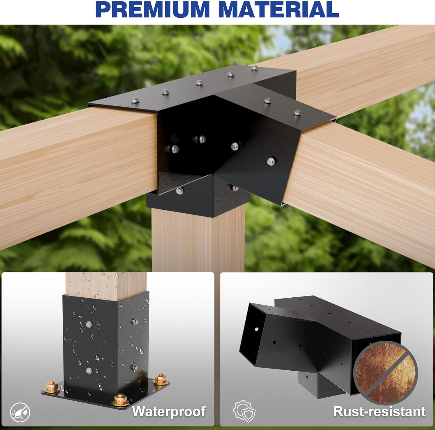Pergola Kit, Slanted Roof Pergola Bracket, 4-Way Brackets with Post Base Kit, Log Cabin Outdoor 4'x 4' (Actual 3.5' X 3.5') Lumber