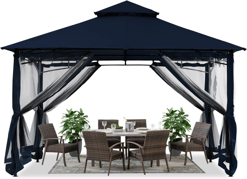 ABCCANOPY Gazebos for Patios 10x12 - Outdoor Steel Frame Gazebo with Mosquito Netting for Lawn Backyard Garden Deck (Navy Blue)