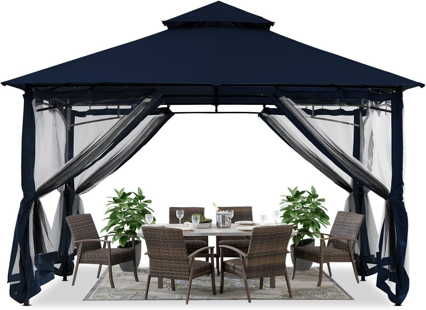 ABCCANOPY Gazebos for Patios 10x12 - Outdoor Steel Frame Gazebo with Mosquito Netting for Lawn Backyard Garden Deck (Navy Blue)