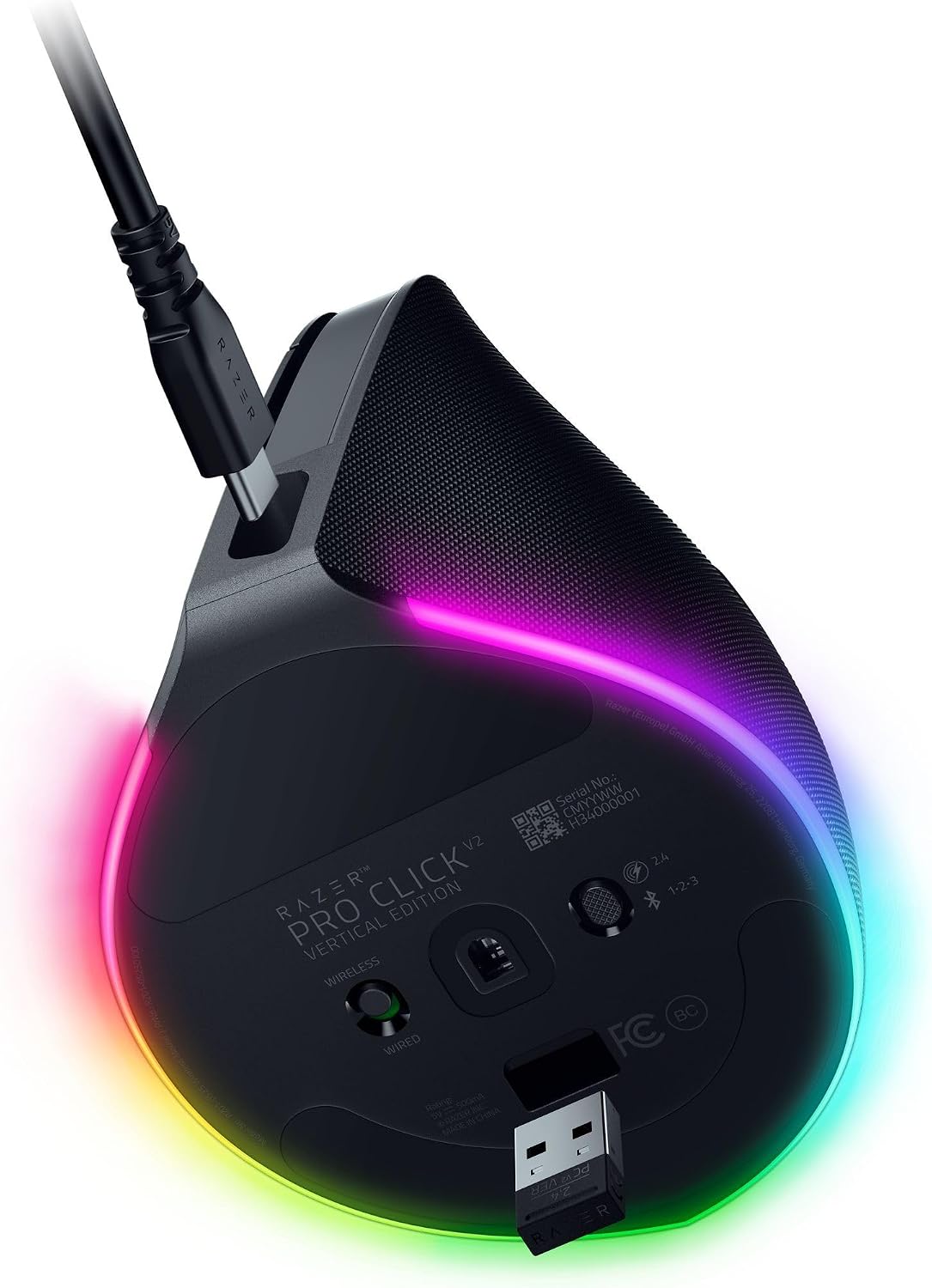 Razer Pro Click V2 Vertical Wireless Mouse: 6 Button Ergonomic Design - One Click AI Prompt - Supports Windows & Mac - Multi Device Connectivity via 2.4GHz, Bluetooth, or USB C Wired Mode - Chroma RGB