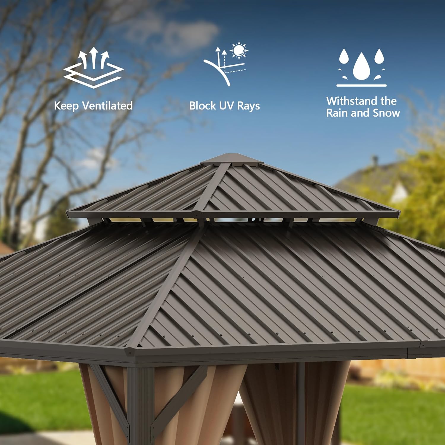Domi 8x8FT Outdoor Gazebo, Patio Gazebo with Galvanized Steel, Hardtop Gazbo for Patio, Deck, Backyard, Curtain and Netting Included